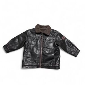 Hawke & Co Kids Faux Leather Aviator Jacket Sherpa Lined Brown Size 4 Bomber